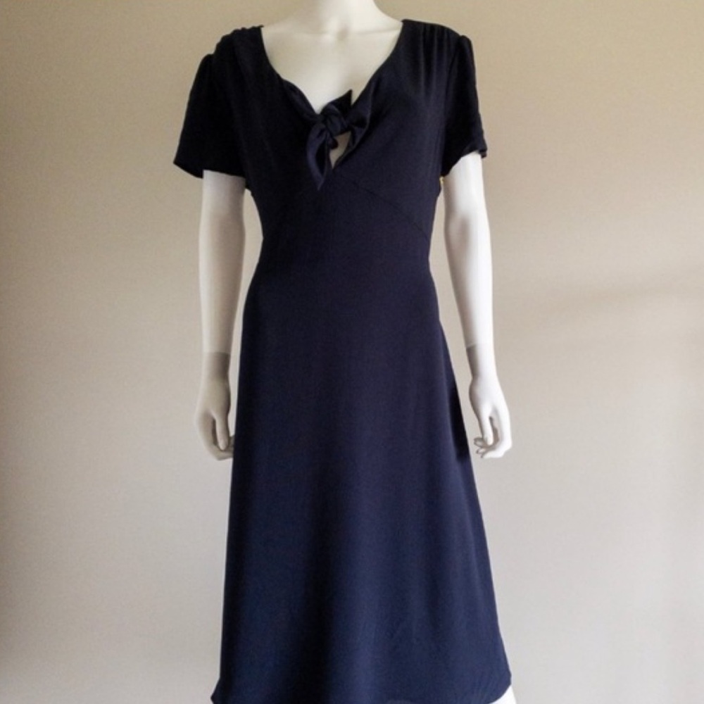 CeCe Navy Midi Dress with Bow Detail